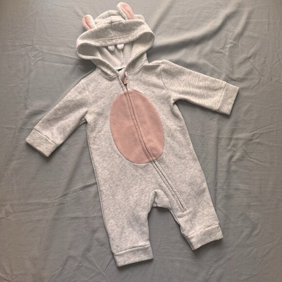 Old Navy Unisex Baby 0-3M Hooded Easter Bunny One Piece Footless Warm Outfit - Picture 1 of 6